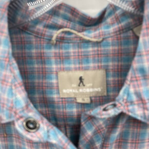 ROYAL ROBBINS Flannel Long Sleeve Shirt Size S Plaid Snap Front Grey Blue - Picture 3 of 9